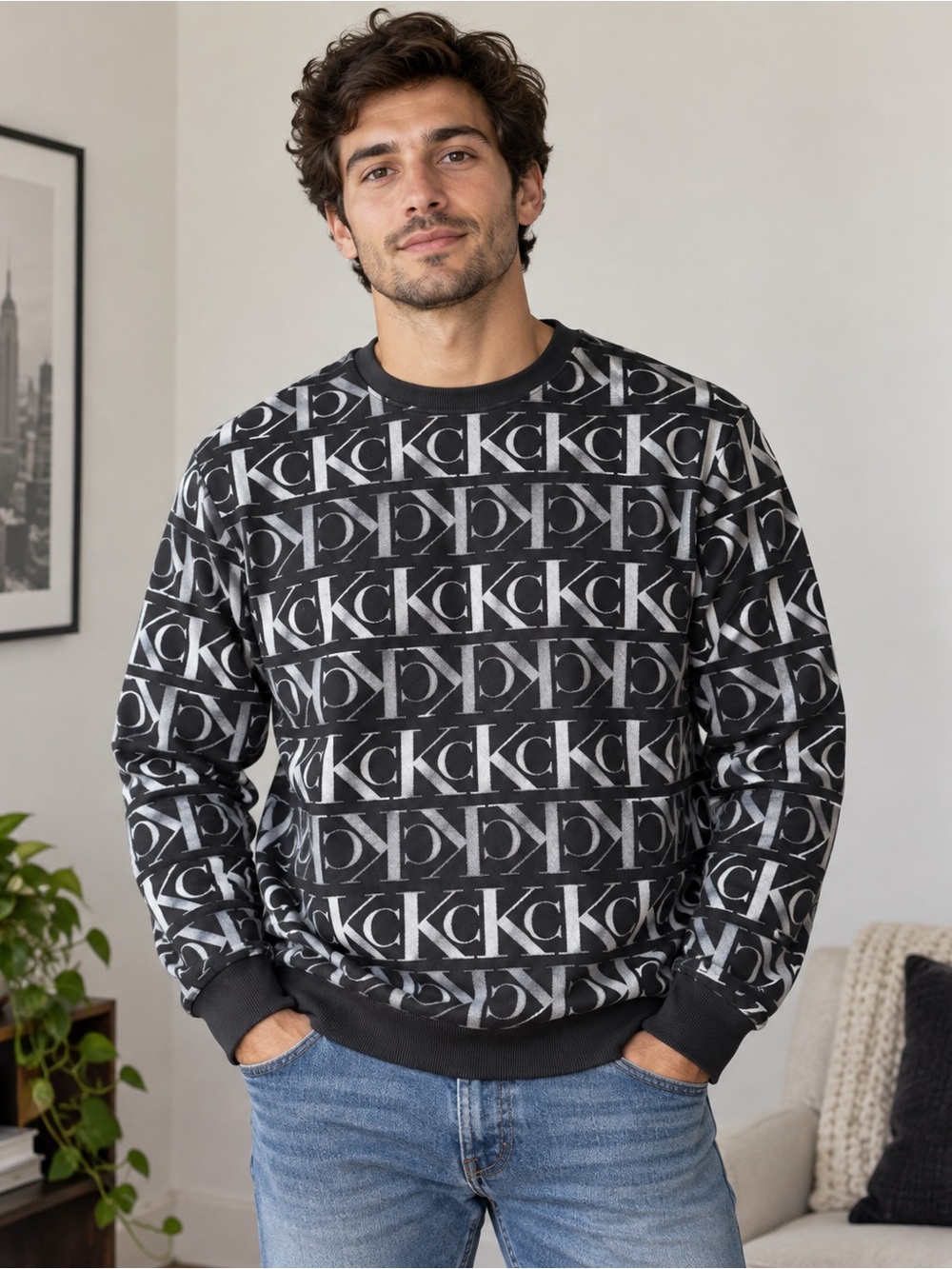 Calvin Klein Jeans XL All Over CK Monogram Logo Crewneck Sweatshirt